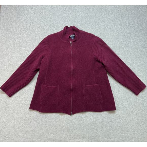 Lands' End Sweater Shacket WMNS Plus Size 22W Burgundy Zip Up Wool Jacket Warm - Picture 9 of 10